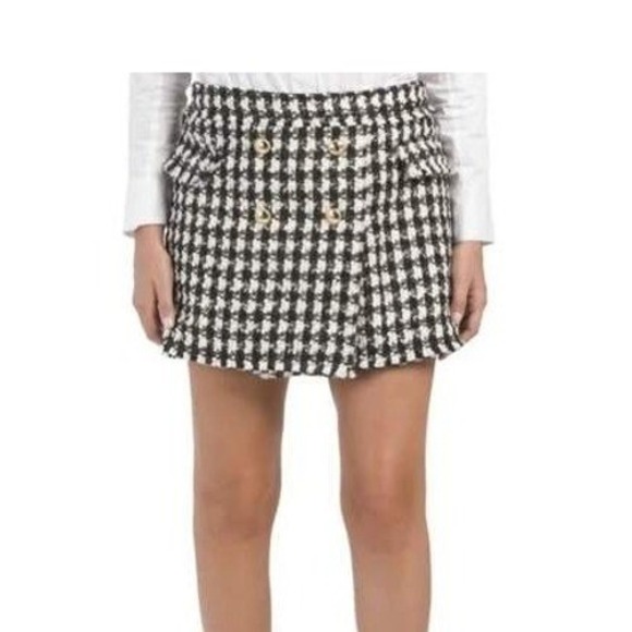 House of Harlow 1960 Dresses & Skirts - House of Harlow Houndstooth Tweed Boucle Skort Skirt Gold Buttons Wool Blend XL